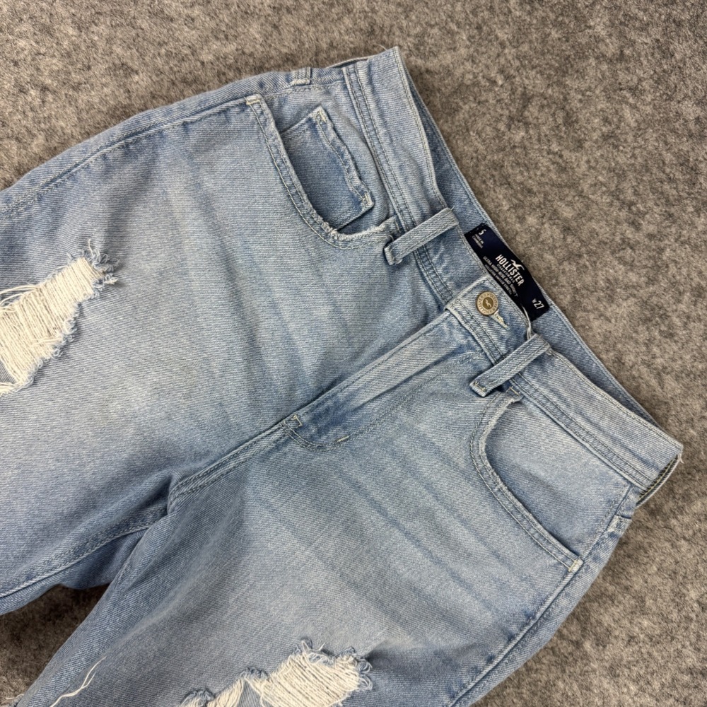 Hollister Ultra High-Rise Dad Short 7 Light Wash Distressed Denim W27 Size 5
